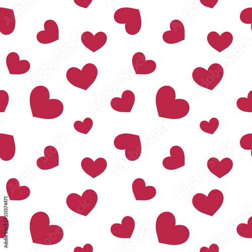 Red hearts pattern. Cute Valentine day seamless background with love symbols. Viva magenta and white colors. Vector illustration