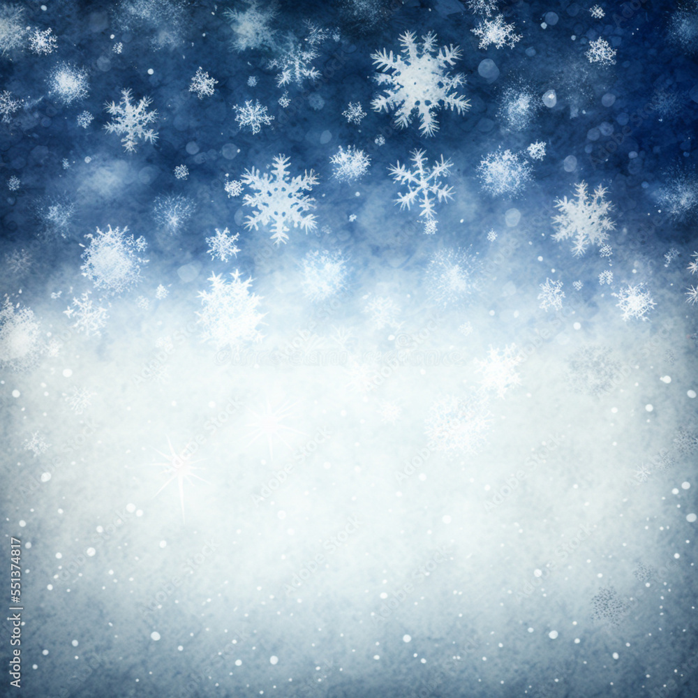 Winter Christmas snowflakes on blue background, digital art