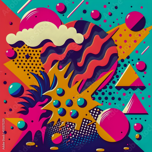 Hand drawn illustration, Retro and 90s style, Pop Art, Abstract, Crazy, and Psychedelic Background. © PaputekWallArt