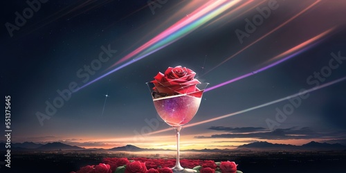 Generative AI: Rose cocktail by the night sky