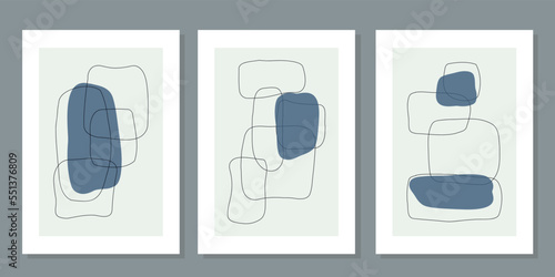 Design for wall framed prints, canvas prints, poster, home decor, cover, wallpaper. Modern abstract arts vector collection. Soft tones hand drawn line organic shape art. Round rectangular line version