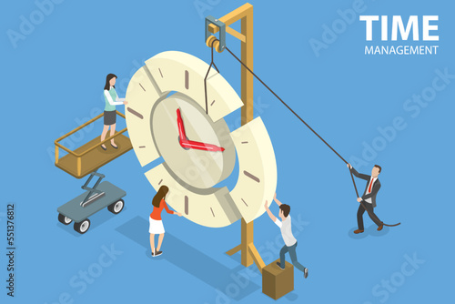 3D Isometric Flat Vector Conceptual Illustration of Time Management , Efficient Work Organization