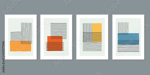 Design for wall framed prints, canvas prints, poster, home decor, cover, wallpaper. Modern abstract arts vector collection. Soft tones hand drawn line organic shape art. Round rectangular line version