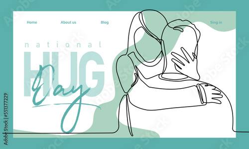 Single hand drawn outline continuous of Web banner or landing page with a concept hug day and happy family relationship. Vector colorful illustration. Vector illustration