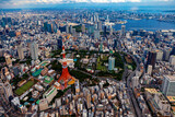 Aerial view of Tokyo Tower in Minato City, Tokyo, Japan