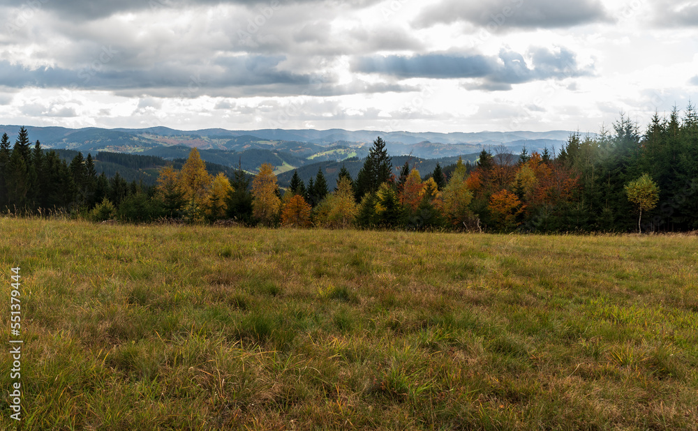 View from Benesky in autumn Vsetinske vrchy mountains in Czech republic View from Benesky in autumn Vsetinske vrchy mountains in Czech republic