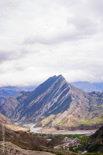 mountains of dagestan and a beautiful relief mountainous area with beautiful landscapes and views of mountains, trees, nature © anastasiia