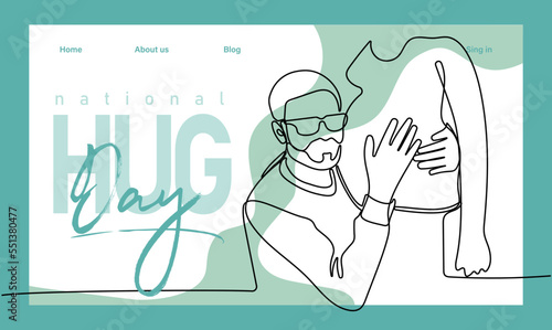 Single hand drawn outline continuous of Web banner or landing page with a concept hug day and happy family relationship. Vector colorful illustration. Vector illustration