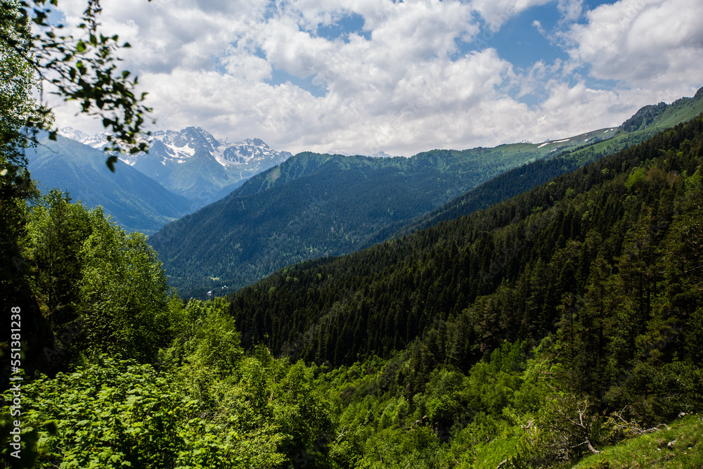 magnificent view of Caucasus Mountains and sky