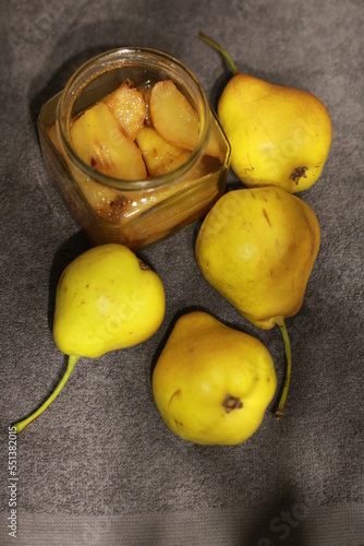 pear fruit jam in a jar closed for winter