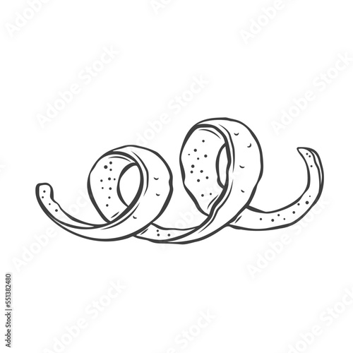 Spiral lemon peel line icon vector illustration. Hand drawn outline tape of zest with twists and peel curves, twisted citrus fruit rind for refreshing with aroma flavor of organic drinks or food
