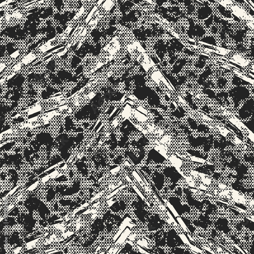 Monochrome Glitch Effect Textured Chevron Pattern