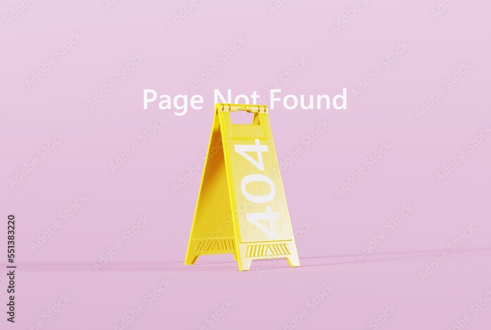 Yellow warning sign and the number 404 in the background as an error of a non-existent website. 404 error concept, page not found, website template. 3D render, 3D illustration. Yellow warning sign and the number 404 in the background as an error of a non-existent website. 404 error concept, page not found, website template. 3D render, 3D illustration.