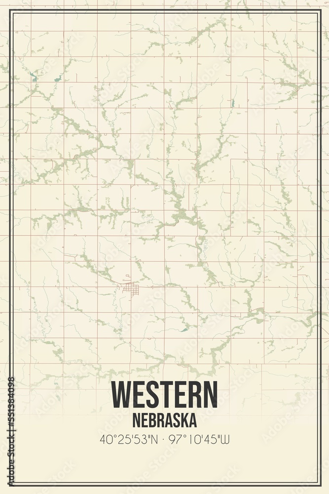 Fototapeta premium Retro US city map of Western, Nebraska. Vintage street map.