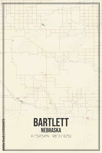 Retro US city map of Bartlett, Nebraska. Vintage street map.