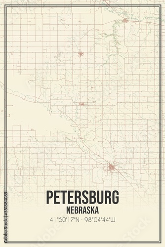 Retro US city map of Petersburg, Nebraska. Vintage street map. photo