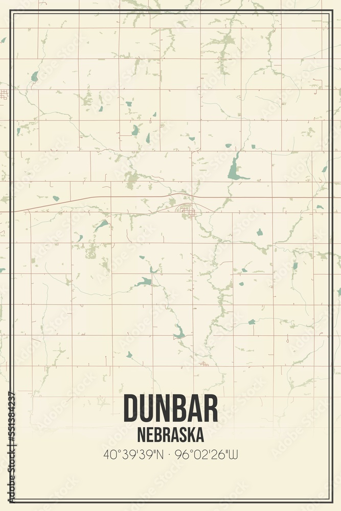 Retro US city map of Dunbar, Nebraska. Vintage street map.