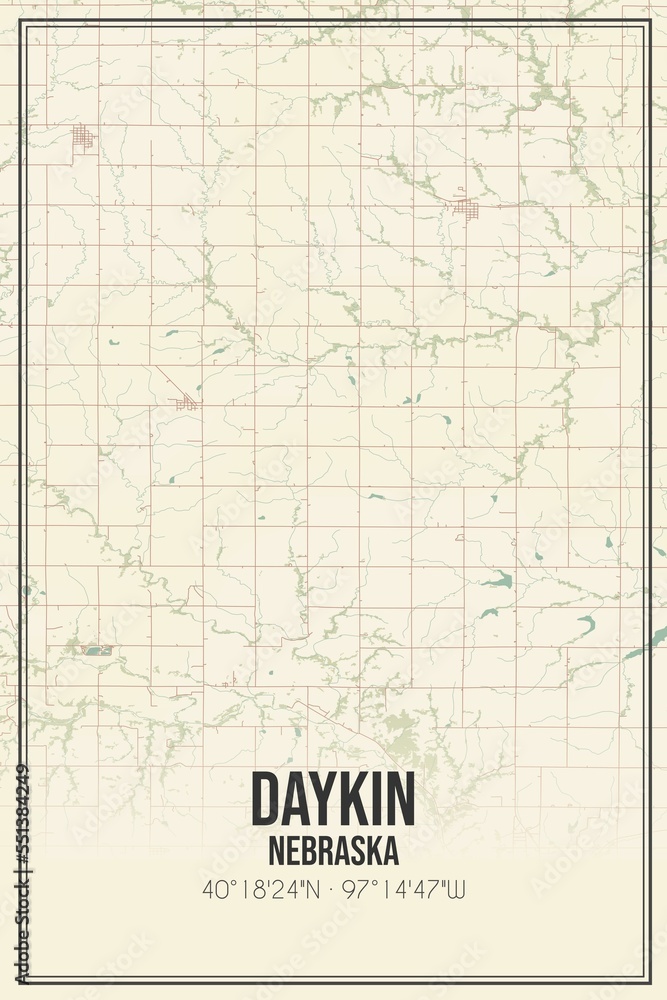 Retro US city map of Daykin, Nebraska. Vintage street map.