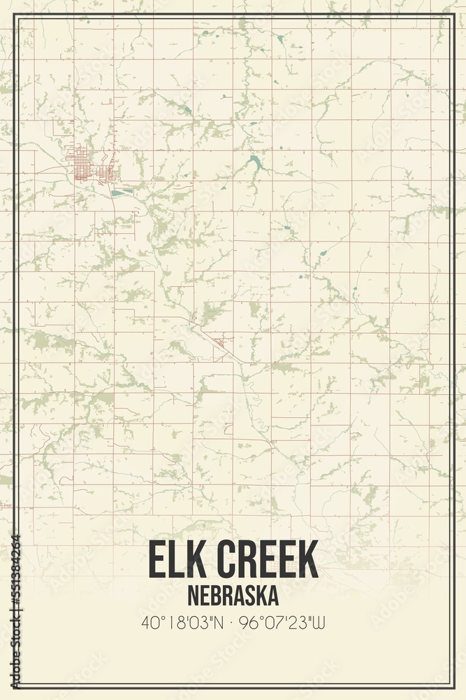 Retro US city map of Elk Creek, Nebraska. Vintage street map.