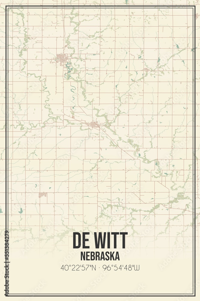 Fototapeta premium Retro US city map of De Witt, Nebraska. Vintage street map.