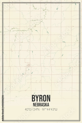 Fototapeta Retro US city map of Byron, Nebraska. Vintage street map.