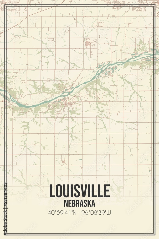 Obraz premium Retro US city map of Louisville, Nebraska. Vintage street map.