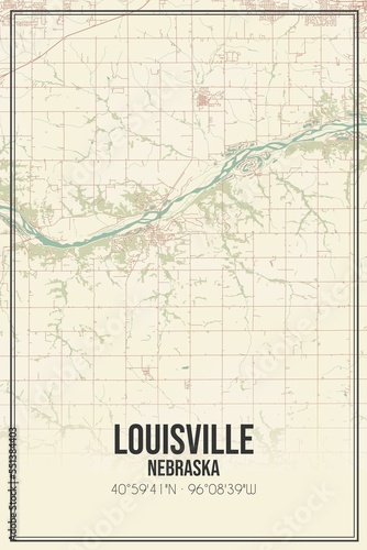 Retro US city map of Louisville  Nebraska. Vintage street map.