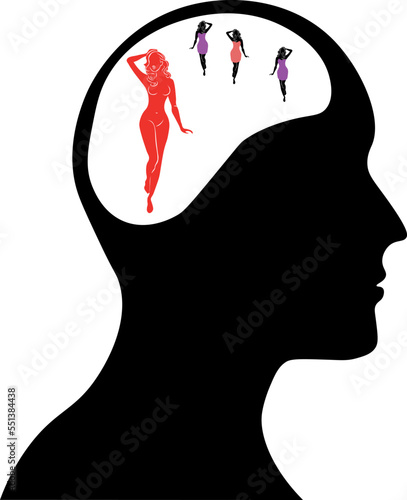 Girls and sex in human mind. Silhouette head.