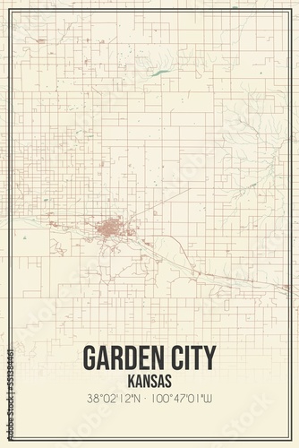 Retro US city map of Garden City, Kansas. Vintage street map. photo