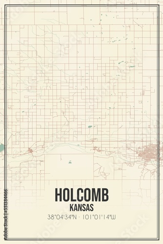 Retro US city map of Holcomb, Kansas. Vintage street map. photo