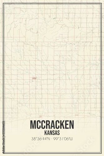 Retro US city map of McCracken, Kansas. Vintage street map.