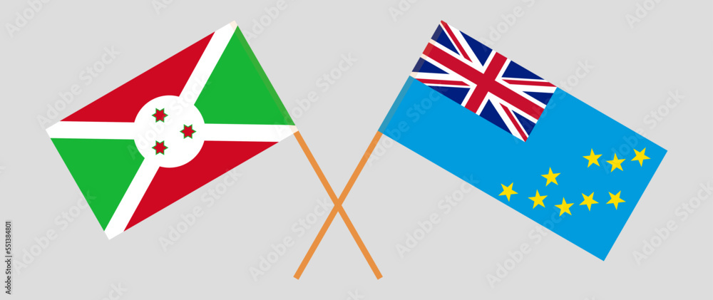 Crossed flags of Burundi and Tuvalu. Official colors. Correct proportion Crossed flags of Burundi and Tuvalu. Official colors. Correct proportion