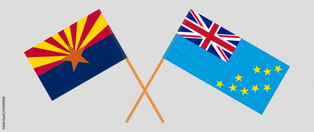 Crossed flags of the State of Arizona and Tuvalu. Official colors. Correct proportion