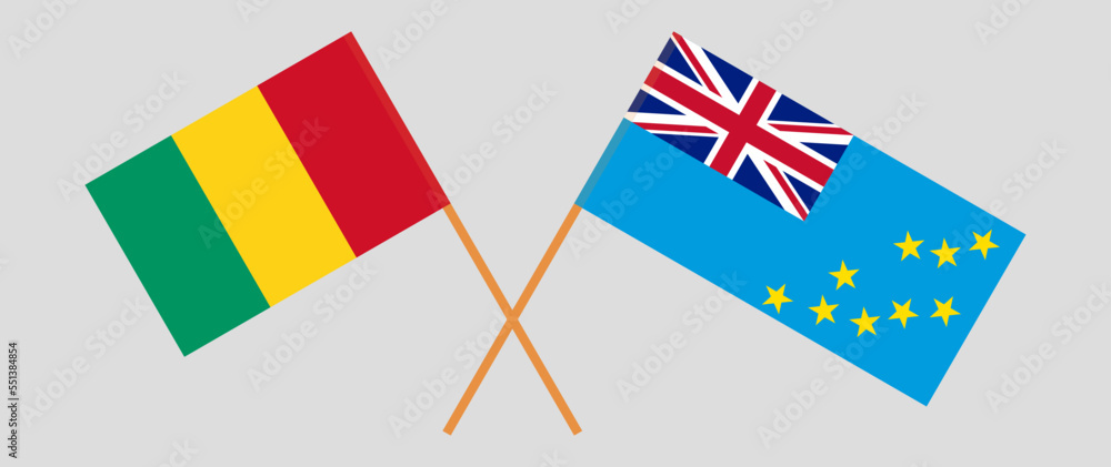 Crossed flags of Guinea and Tuvalu. Official colors. Correct proportion