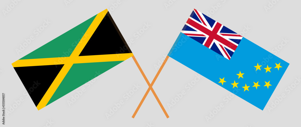 Crossed flags of Jamaica and Tuvalu. Official colors. Correct proportion Crossed flags of Jamaica and Tuvalu. Official colors. Correct proportion