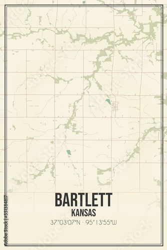 Retro US city map of Bartlett, Kansas. Vintage street map.