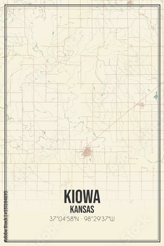 Retro US city map of Kiowa, Kansas. Vintage street map. photo