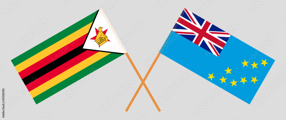 Fototapeta premium Crossed flags of Zimbabwe and Tuvalu. Official colors. Correct proportion