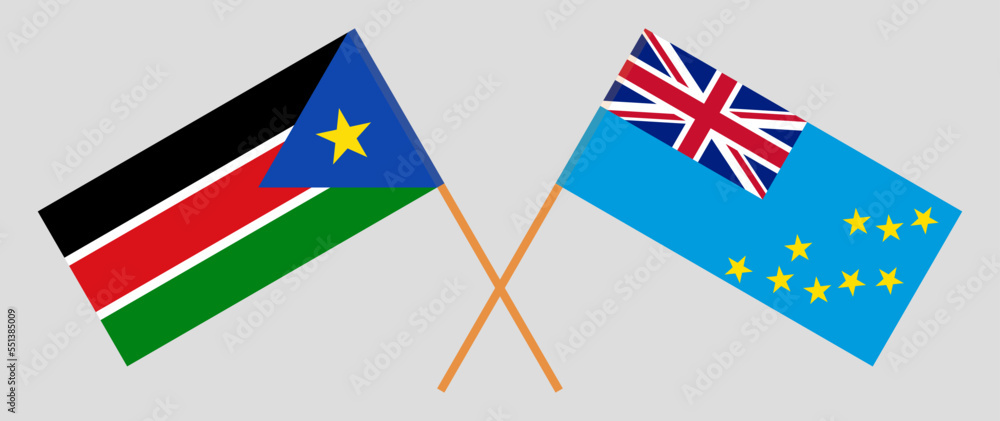 Crossed flags of South Sudan and Tuvalu. Official colors. Correct proportion Crossed flags of South Sudan and Tuvalu. Official colors. Correct proportion