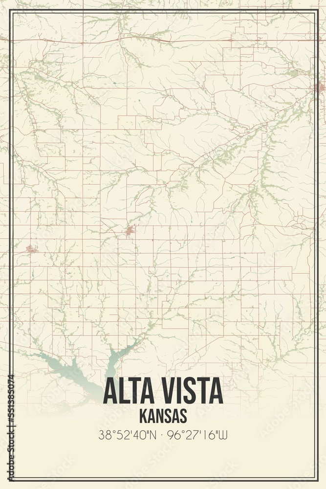 Retro US city map of Alta Vista, Kansas. Vintage street map.