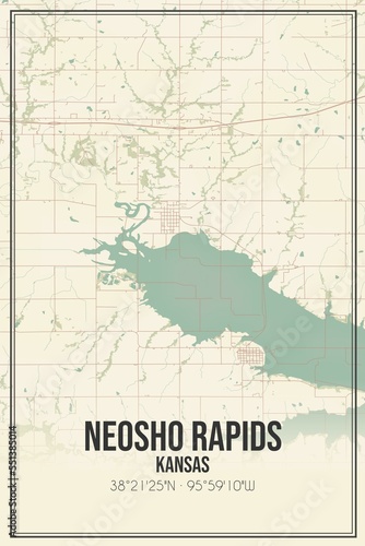 Retro US city map of Neosho Rapids  Kansas. Vintage street map.