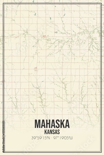 Retro US city map of Mahaska  Kansas. Vintage street map.