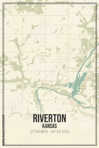 Retro US city map of Riverton  Kansas. Vintage street map.