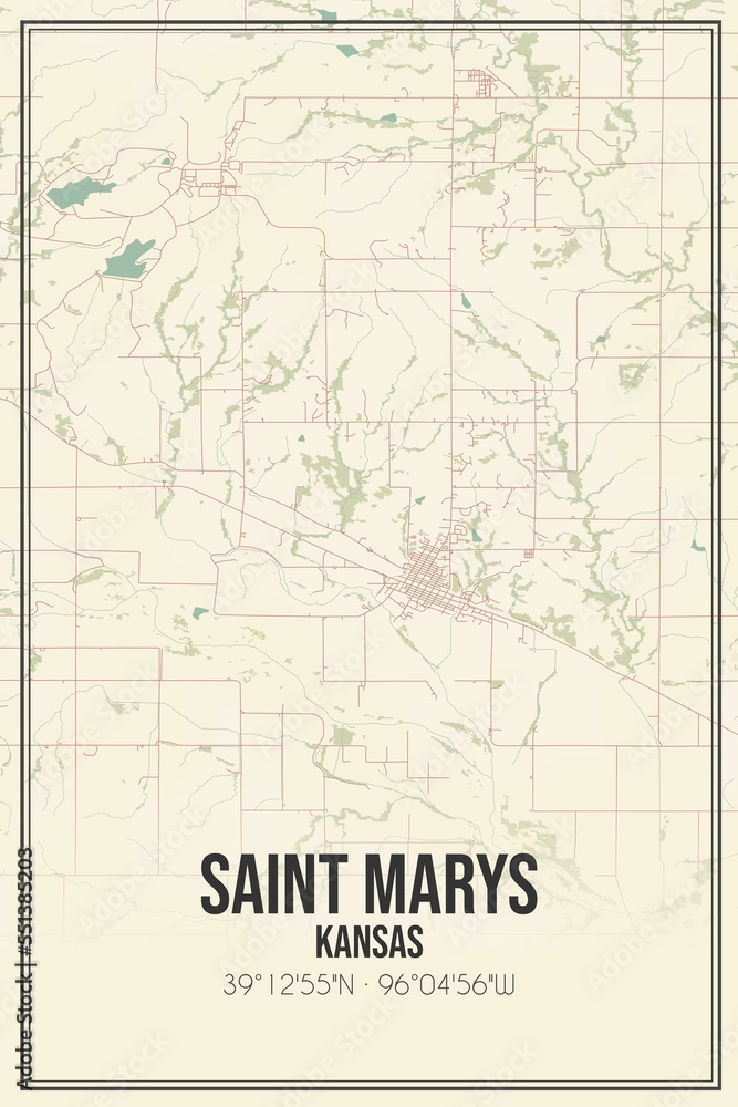 Fototapeta premium Retro US city map of Saint Marys, Kansas. Vintage street map.