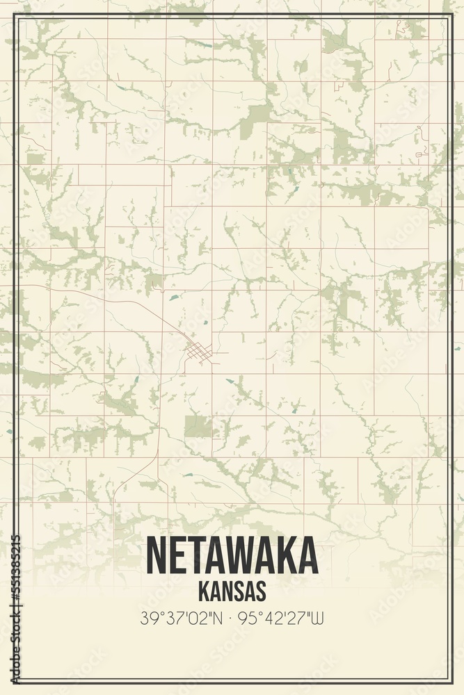 Retro US city map of Netawaka, Kansas. Vintage street map.