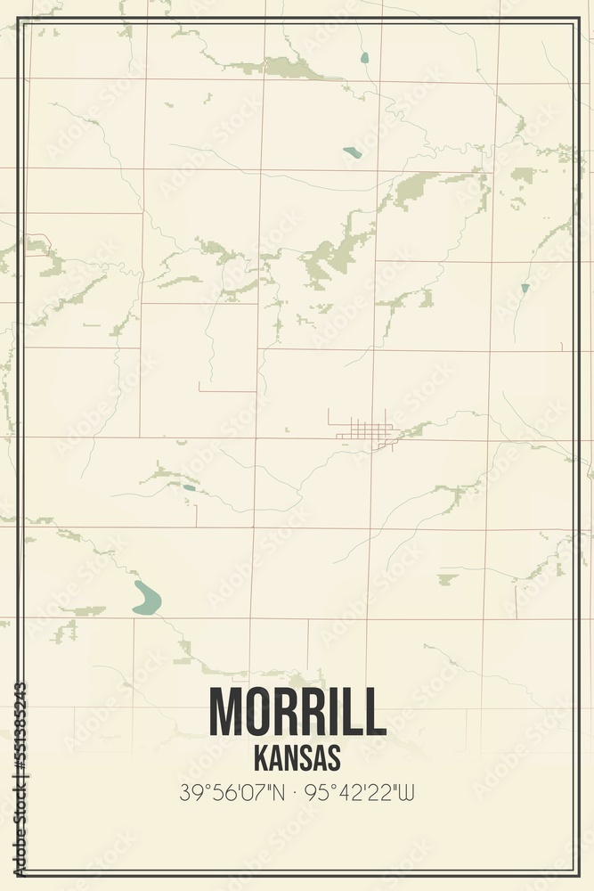 Retro US city map of Morrill, Kansas. Vintage street map.