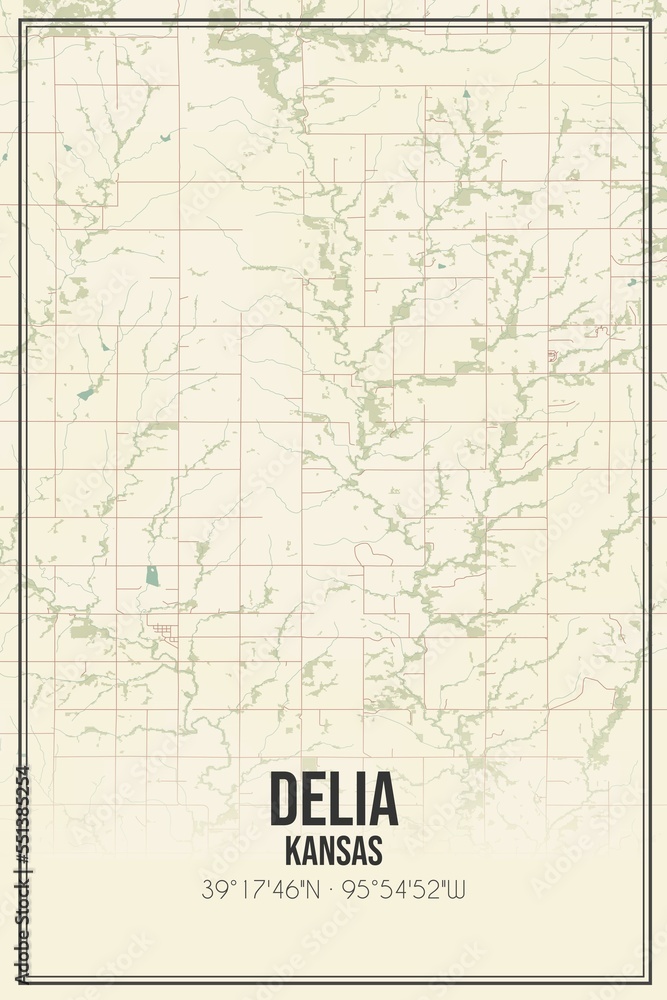 Fototapeta premium Retro US city map of Delia, Kansas. Vintage street map.