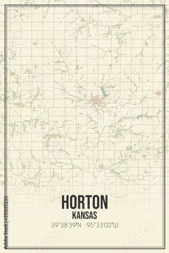 Retro US city map of Horton, Kansas. Vintage street map. © Rezona