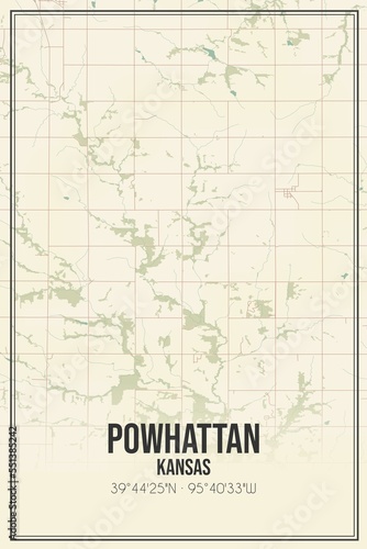 Fototapeta Naklejka Na Ścianę i Meble -  Retro US city map of Powhattan, Kansas. Vintage street map.