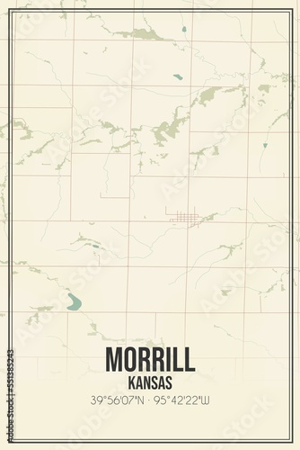 Retro US city map of Morrill, Kansas. Vintage street map.